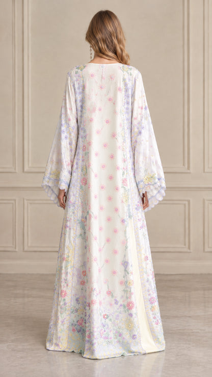 Mint Green embroidered outer robe and dress full back view