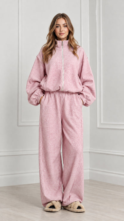Women's dusty pink two-piece zip loungewear set