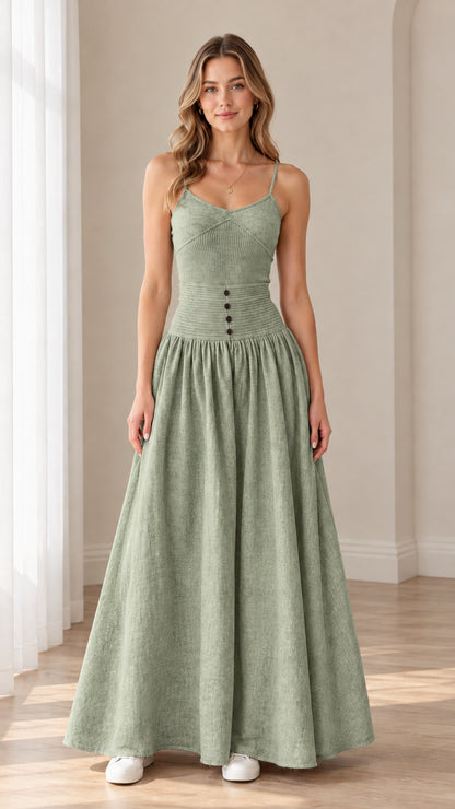 Women's sage green sleeveless drop waist maxi dress