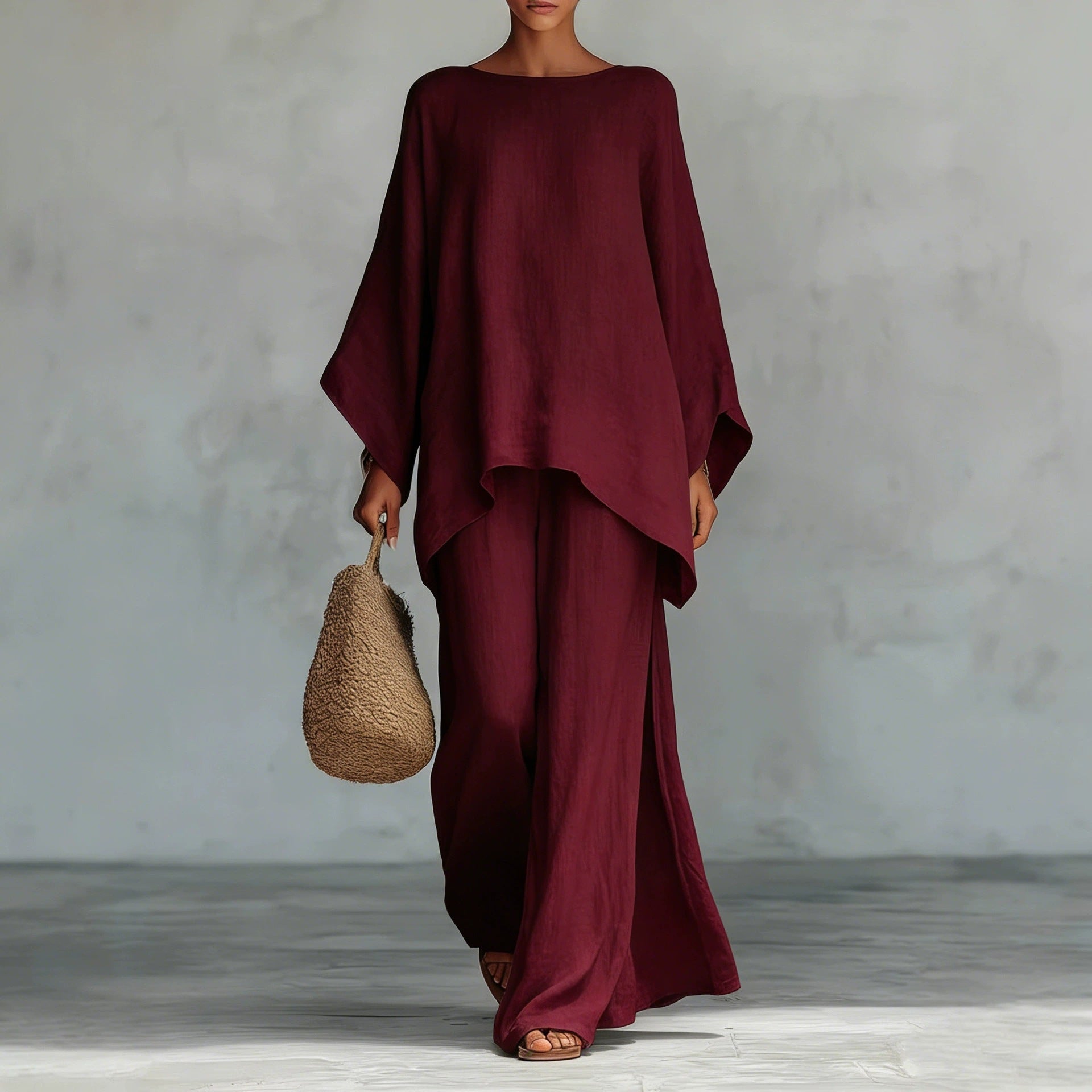 Relaxed Draped Top & Wide-Leg Pants Set