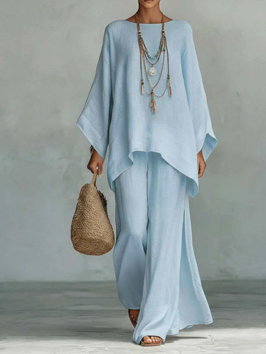 Relaxed Draped Top & Wide-Leg Pants Set