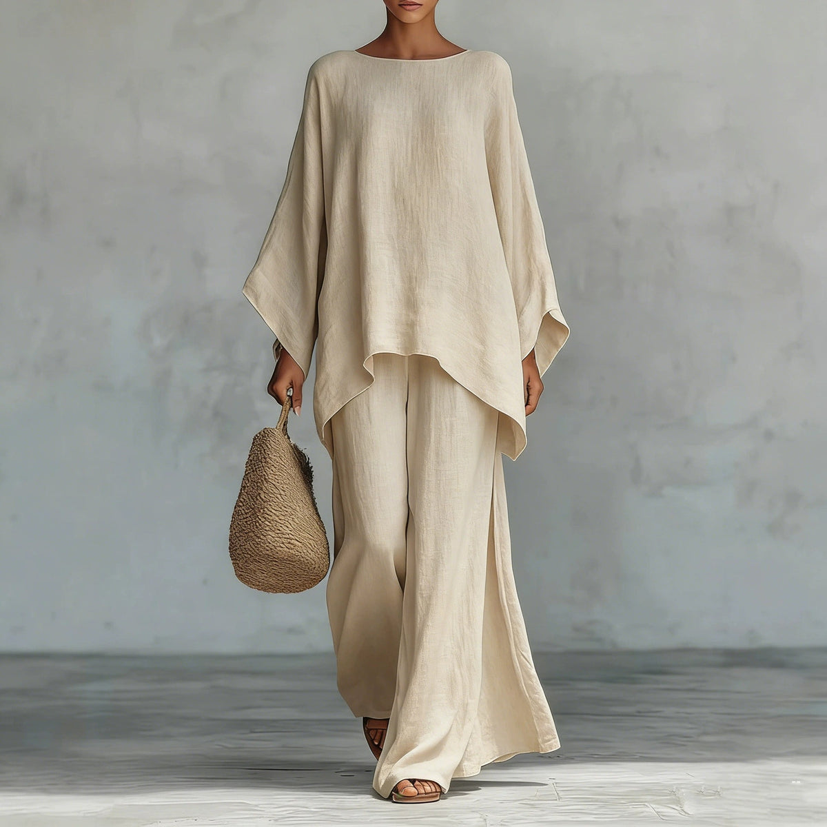 Relaxed Draped Top & Wide-Leg Pants Set