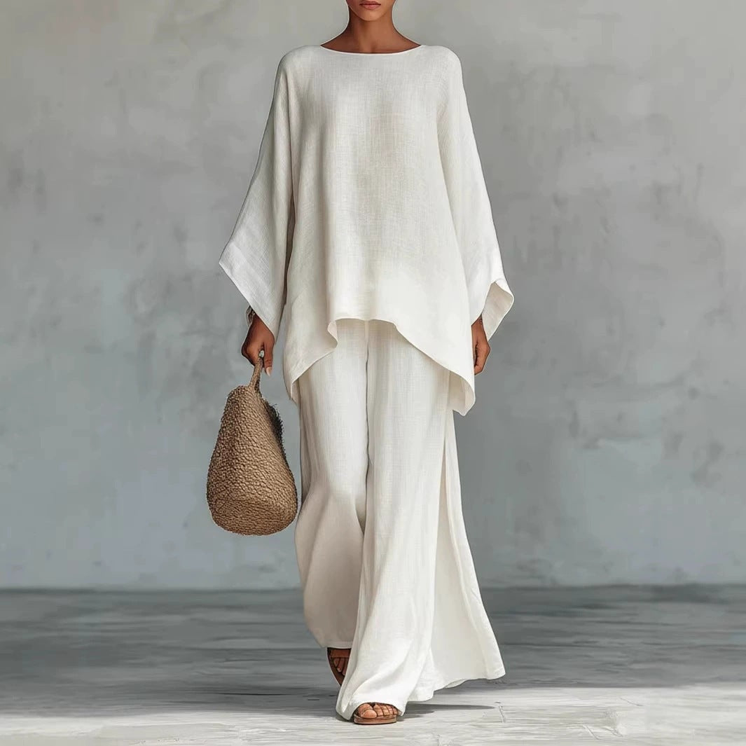 Relaxed Draped Top & Wide-Leg Pants Set
